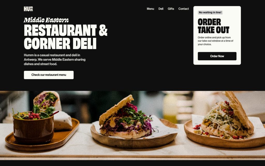 Website van Humm, vegan Midden-Oosters restaurant in Zurenborg, Antwerpen
