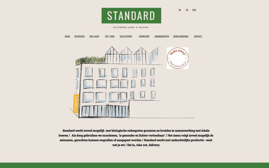 Website van Standard, zuurdesempizza in het Groen Kwartier, Antwerpen