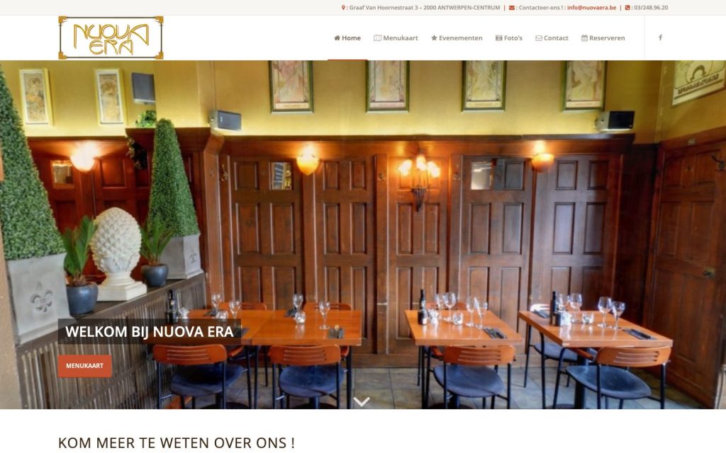 Website van Nuova Era, pizzeria op het Zuid in Antwerpen